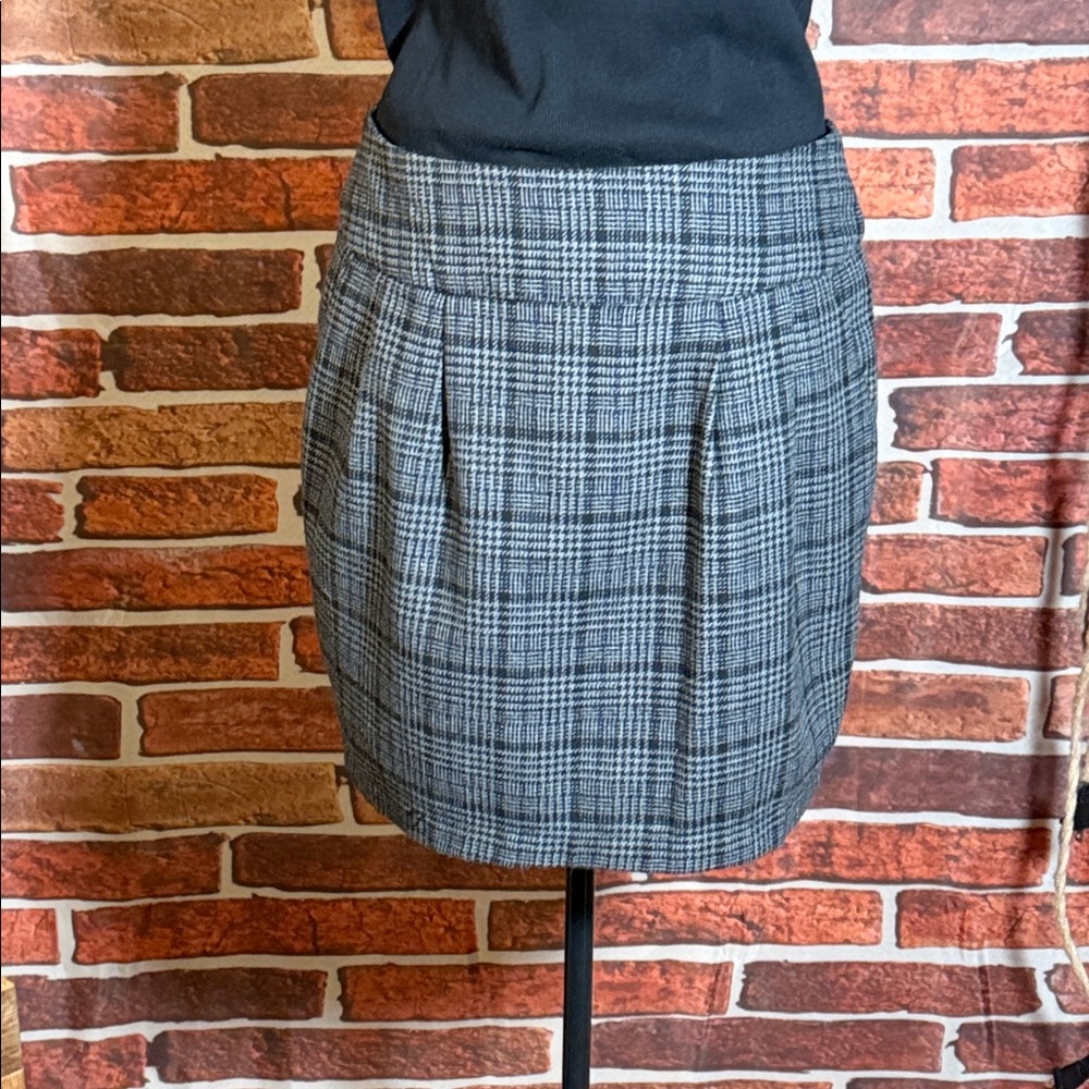💃🏻 21 Gray Plaid Mini Skirt Pleated Career Academia Size Medium / J